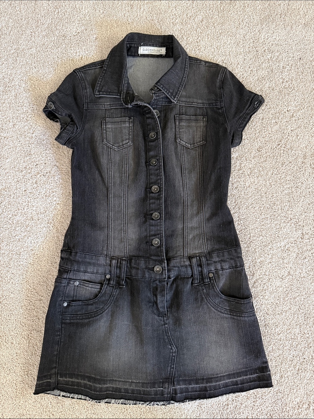 Black Washed Denim Mini Shirt Dress